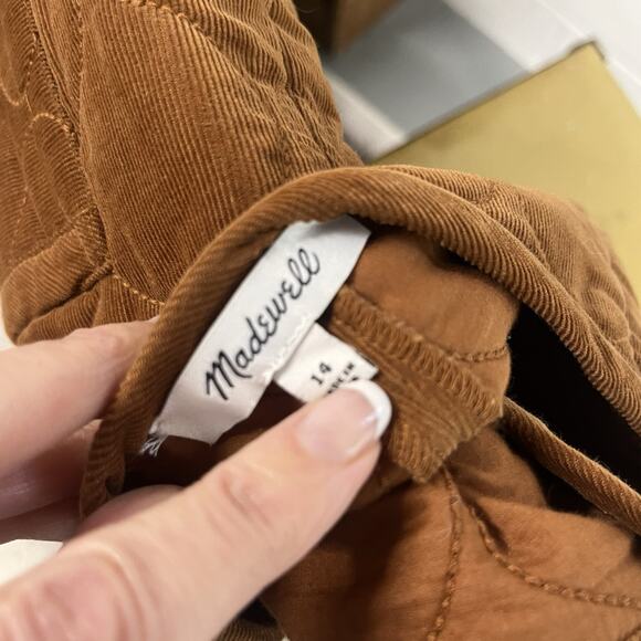 Madewell Brown Quilted Corduroy Button Wrap Skirt Size 14 Boho Short Pockets - Picture 11 of 11